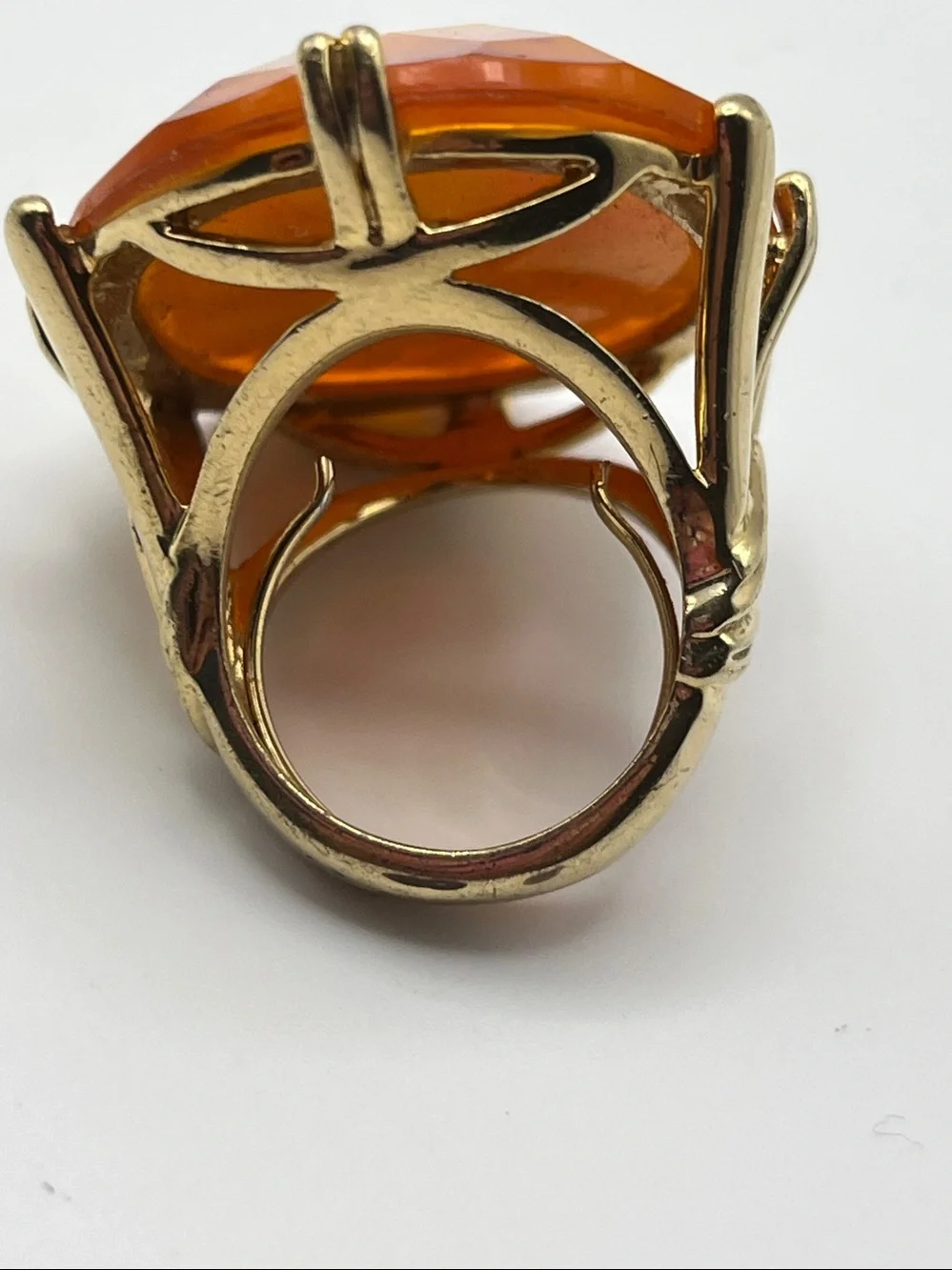 Gold-Tone Orange Faceted Oval Cocktail Ring